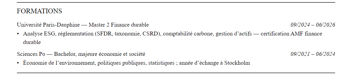 CV Analyste ESG : formation