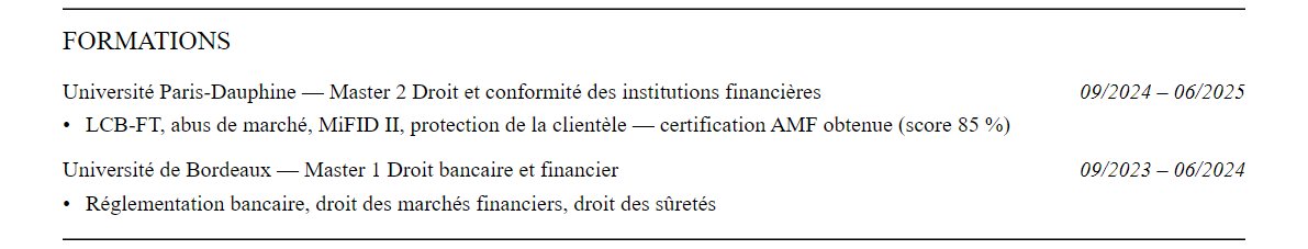 CV Compliance Officer : formation