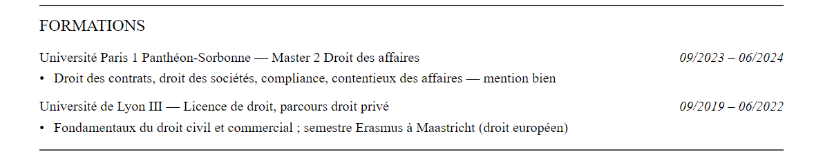 CV Juriste d'entreprise : formation